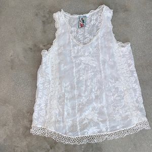 Johnny Was White Lace Top, gently used! XL